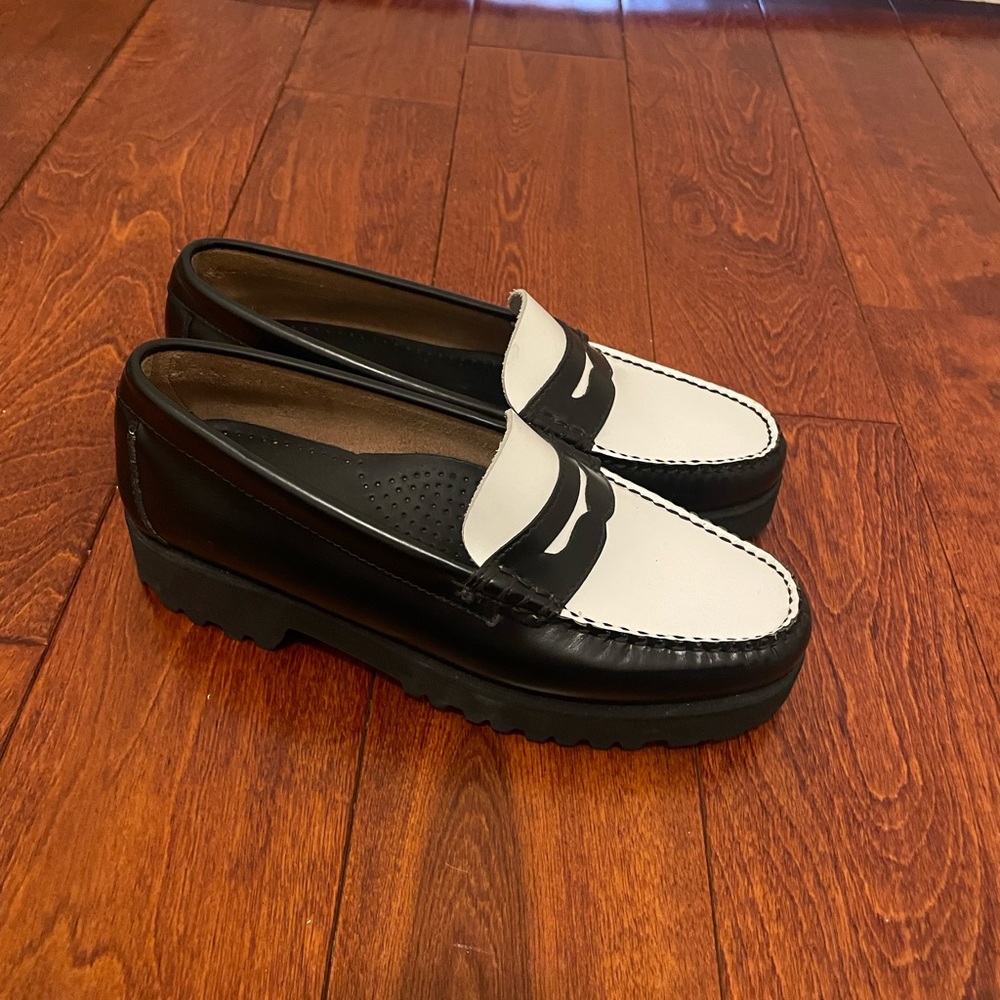 Weejuns G.H. Bass & Co. Black and White Platform Loafers